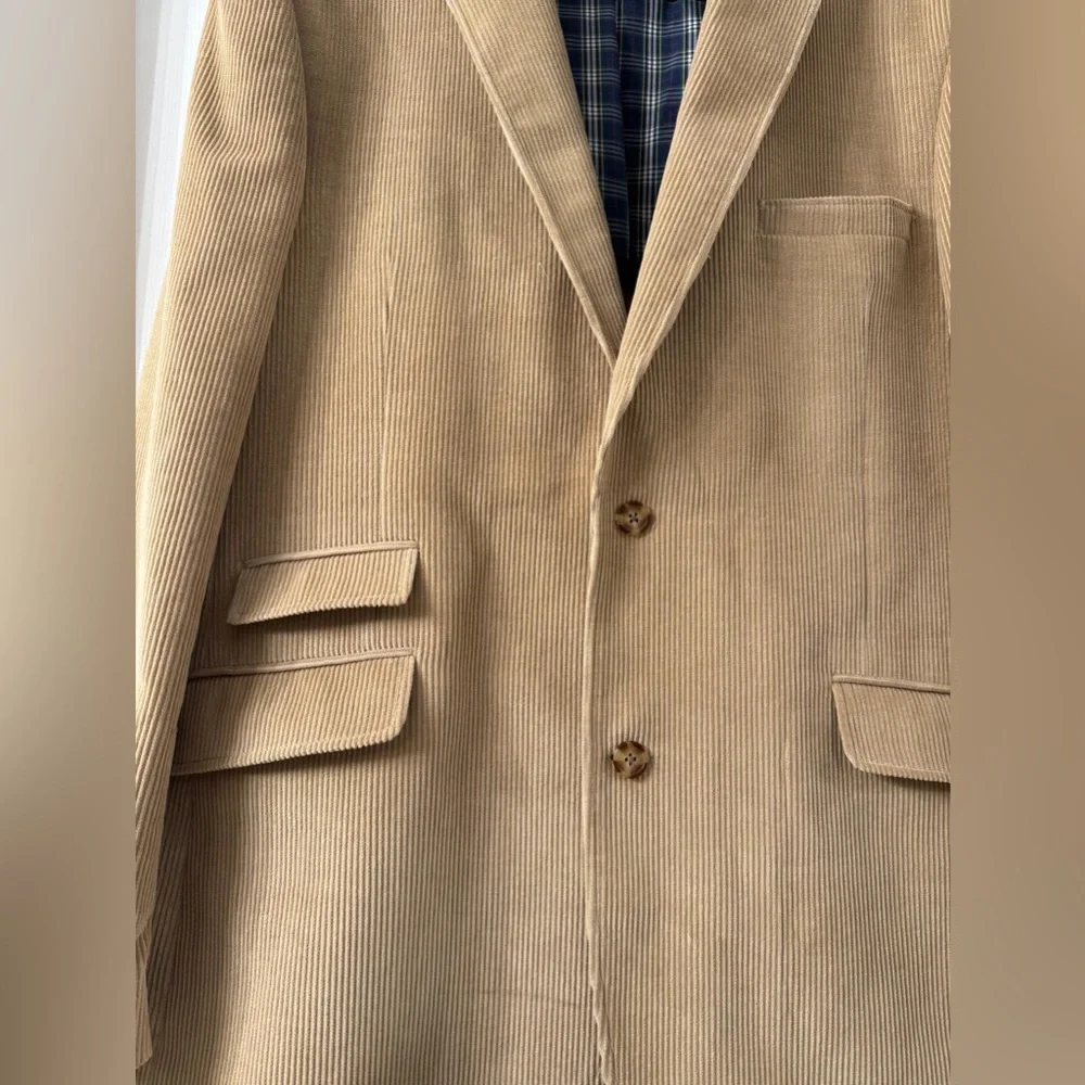 Alan Flusser Corduroy Blazer Jacket 46L Tan Camel Ticket‎ Pocket Academia